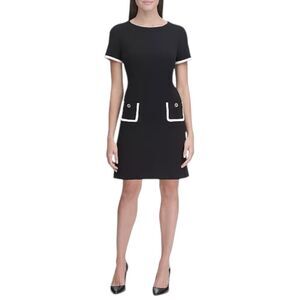 Tommy Hilfiger Black Scuba Crepe Two Pocket Classic Sheath Dress